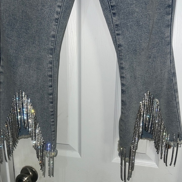 VENUS Gray Flare Jeans with Fringe Accent - Picture 4 of 7